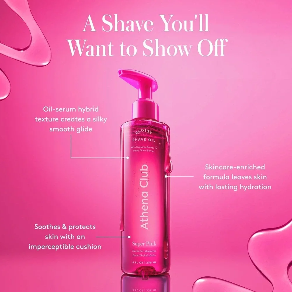 Athena Club Glossy Shave Oil Super Pink 8oz‎ Hydrating Shaving Oil
